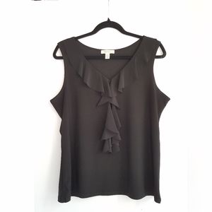 Dressbarn Ruffle Neck Sleeveless Shell Black XL